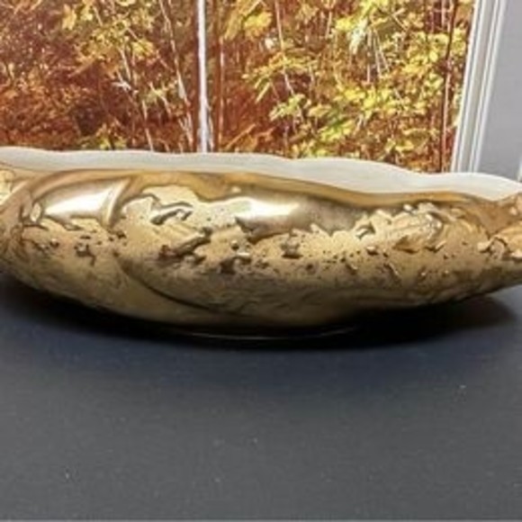 Weeping Gold Nugget Oblong Porcelain Bowl. 22 KT Gold Hand Decorated 1960s 1970s - Picture 2 of 6